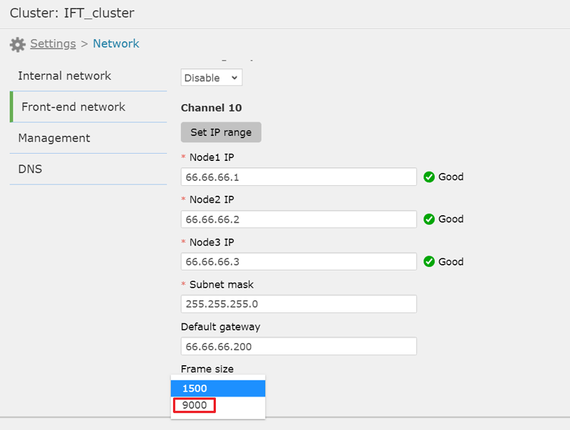 Jumbo frame for Front-end network