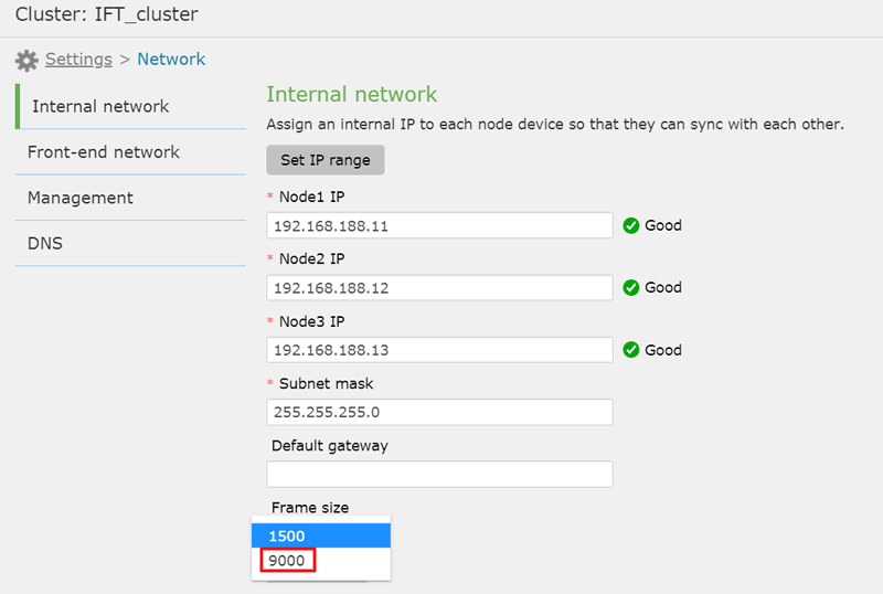 Jumbo frame for Internal network
