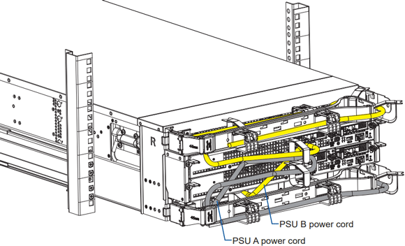 Route the power cords through the cable clamps