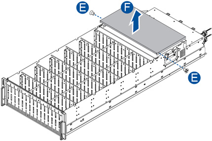 lift the top rear cover (F)