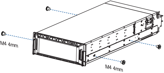 Secure the inner rails to the enclosure with the M4 4mm screws provided