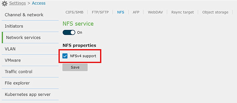 after unchecking the NFSv4 checkbox in the configuration settings